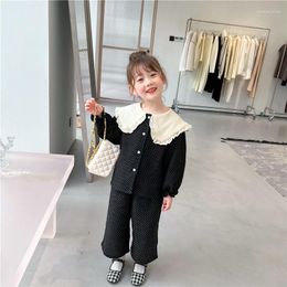 Clothing Sets 2023 Spring And Autumn Children's Girls' Large Lapel Polka Dot Set Baby Wide Leg Pants Two-Piece