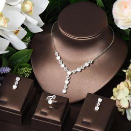 Necklace Earrings Set HIBRIDE 3PCS Earring And Ring Sets Cubic Zirconia Fashion Heart Shape Women Bridal Wedding Party N-1067