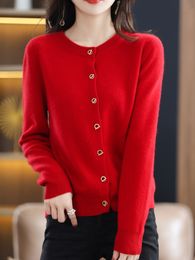 Women's Knits Tees 23 Cardigan 100 Pure Cashmere Early Spring Red Sweater Top Crewneck Coat and Autumn Clothes 230317