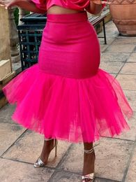 Casual Dresse Skirt Mesh Patchwork Party Slim Jupes African Female Large Size Ladies Birthday Celebrate Event Night Out Autumn 230317