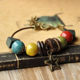 Charm Bracelets Simple Vintage Ethnic Style Ceramic Beaded Star Pendant Bracelet Personality Fashion Girl Women's Handmade Jewellery