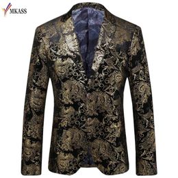 Men's Suits & Blazers Golden Blazer Men Paisley Floral Pattern Wedding Suit Jacket Slim Fit Stylish Costumes Stage Wear Mens Designs