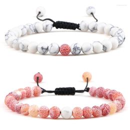 Strand Red Weathered Stone Bracelet Classic 6mm Beaded Men's White Bracelets&Bangle Braided Adjustable Woven Rope For Women Man