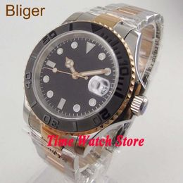 Wristwatches 40mm Black Sterile Dial Date Saphire Glass Gold Plated Bracelet MIYOTA Automatic Movement Men's Watch 198