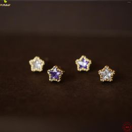 Stud Earrings 925 Sterling Silver Purple Zircon Star For Women Small 14k Gold Ear Bone Earings Fashion Jewelry