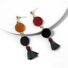 Dangle Earrings Round Bead Wood Drop For Women Lightweight Macrame Bohemia Long Tassel Ethnic Style Jewellery Gifts