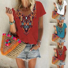 Women's Blouses Womens Summer Top Printed Casual Loose Tunic Tee V Neck Short Sleeves Just Works