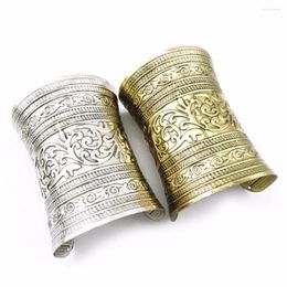 Bangle 1pc Boho Vintage Tibetan Punk Bronze Metal Color Carving Open End Cuff Arm Bracelet Armlet Jewelry Gift 2023