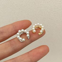 Backs Earrings Korean Fashion Gold Silver Color Double Circle Pearl Ear Cuff Fake Piercing Earcuff Clip On For Women Cuffs Jewelry