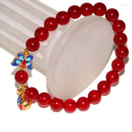 Strand 8mm Natural Stone Red Round Beads Jades Chalcedony Bangle & Bracelet For Women Cloisonne Diy Jewelry 7.5inch B2947