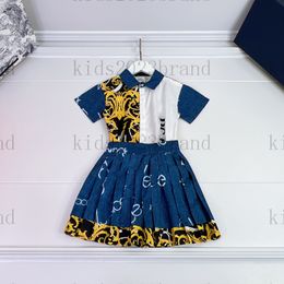 camicie per ragazze di lusso set camicette polo per bambini di fascia alta cuciture denim gonne a pieghe set di due pezzi 2023 tute firmate per bambini taglia 110-160 cm