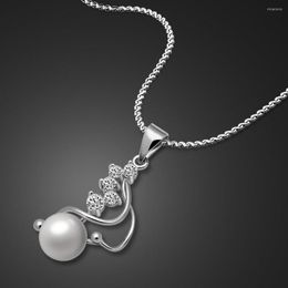 Chains Women Fashion Elegant Pearl Pendant Necklaces 925 Sterling Silver Zircon Flower Choker 16-18 Inches Fine Jewellery Gift