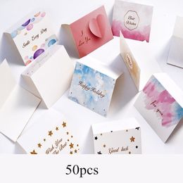 Greeting Cards 50 Pc Watercolor Folding Message Card Valentine's Day Year Greeting Card Postcard Birthday Gift Message Cards 230317