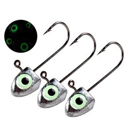 Fishing Hooks TEUKIM 8pcs/lot Jig Head Fishing Hook Luminous 3D Eyes Jig Head Fishhook For Soft Worm Fishing 2g 2.5g 3.5g 5g P230317