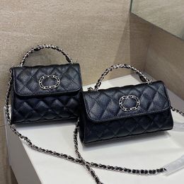 French Womens Black Vanity Bags With Top Handle Totes Caviar Leather Calfskin Silver Metal Hardware Matelasse Crossbody Shoulder Cosmetic Handbags 15CM/17CM