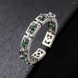 Cluster Rings Fashion Green Round Zirconia Open For Women Charm Silver Colour Adjustable Ring Elegant Bridal Wedding Party Jewellery
