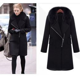 Women's Wool & Blends Fashion Winter Autumn Women Parka Long Black Coat With Fur Collar 3xl Trench Jacket Abrigos Mujer Elegantes Cape