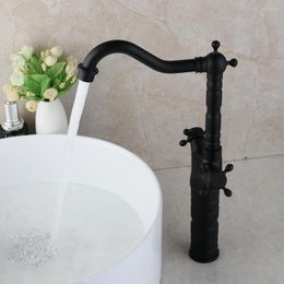 Bathroom Sink Faucets Matte Black Basin Swivel Faucet Dual Handles Mixer Bath Washbasin And Cold Water Tap