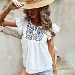 Women's Blouses DUISNENA Boho Blouse Shirts Vintage Floral Embroidery Women Tops White Cotton Ruffled Sleeve Mujer Camisas Blusas