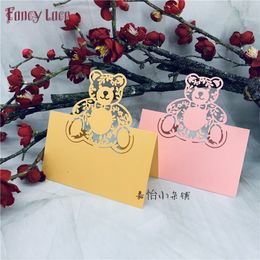 Greeting Cards 50pcs Laser cut Bear Design Birthday party Place table holder Cards Party invitation Cards Name Place Table Cards Decor 230317