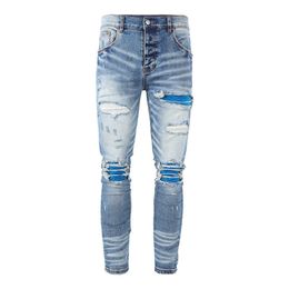 Men's Jeans 2022 new design fashion jeans bla make old ripped printed blue jeans for men women spring and summer high street denim pants Z0315