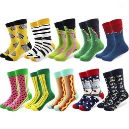 Men's Socks Pairs/lot Funny Colourful Combed Cotton Happy Multi Pattern Animal Stripe Cartoon Dot Novelty Skateboard Art Socks1