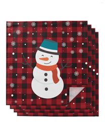 Table Napkin Christmas Red Plaid Snowman 4/6/8pcs Cloth Decor Dinner Towel For Kitchen Plates Mat Wedding Party Decoration