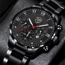 Wristwatches Men's Fashion Business Calendar Watches Men Luxury Black Stainless Steel Band Analogue Quartz Watch Reloj Hombre Luminous