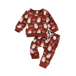 Clothing Sets Baby Pants Set 0-3Y Christmas Toddlers Girls Boys Long Sleeve Round Neck Santa Print Shirt Drawstring Trousers With Pockets