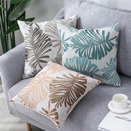 Designer Pillow case Leaf Jacquard Cushion cover, without cushion core,for living room ZB220581028JPY-GREEN