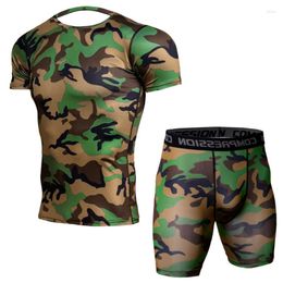 Men's T Shirts 2PCS/set Camoufalge Clothing Sets Short Sleeve Tshirt And Shorts Man Compression Wear Workout Jersey Active T-shirts Quick