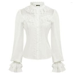 Women's Blouses Party Blouse Women Vintage Shirt Retro Gothic Club Evening Long Sleeve Stand Collar Lace Hollow Ruffle Lace-up Ladies Tops