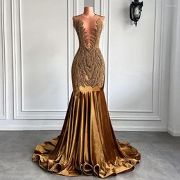 Party Dresses Long Gold Prom 2023 Real Picture Sheer Top Luxury Sparkly Diamond Velvet Black Girl Mermaid Gala Gowns