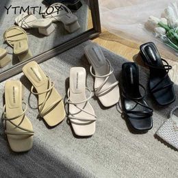 Slippers Fashion Women Slippers Square Heels Sandals Summer Flip Flops Brand Elegant Slide Ytmtloy Zapatillas Mujer Casa Sapato Feminino Z0317