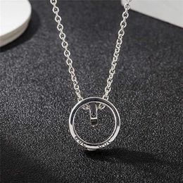 2023 Designer New Jewellery Sterling Silver double ring buckle necklace fashion simple circular letter men's and women's versatile pendant clavicle chain