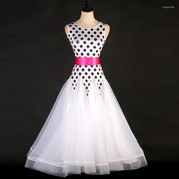 Stage Wear Adult Ballroom Competition Dance Dresses 2023 Design White Wave Point Skirt Tango Waltz Dancing Dress Women