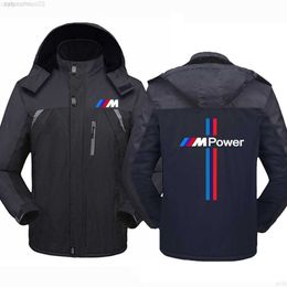 2023 Bmw Power Winter Print Windbreak Thick Velvet Warm Hooded Coats Waterproof Outdoor Hiking Fleece Jackets Clothes