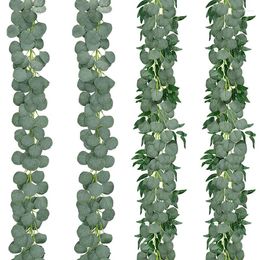 Decorative Flowers 2Packs Artificial Eucalyptus Garland Faux Silk Leaves Vines Handmade Greenery Wedding Backdrop Arch Wall Table Decor