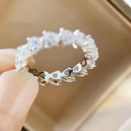 Cluster Rings High Quality Heart Row Diamond Ring 925 Stamps Fashion Love Full Circle Zircon Party Wedding Jewelry