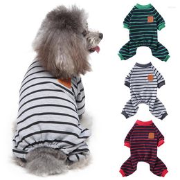 Dog Apparel 4 Legged Pet Pajamas Puppy Clothes Comfortable Warm Cotton Stripe Small Jumpsuit Suit Cat Blue Pink