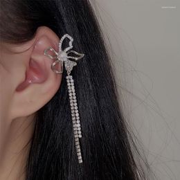 Backs Earrings Korean Sparkling Zircon Flower Ear Cuff Without Piercing Tassel Clip For Women Simple Fine Jewellery Wedding