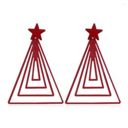 Stud Earrings Geometric Metal Korean Version Simple Trend Personality Multi-layer Triangular Star Red Enamel Paint