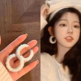 Hoop Earrings Autumn Winter Fuzzy Knitting 2023 Trendy Design C-shape Female Korean Temperament Fluffy Jewelry