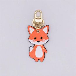 Designer Keychain Leather Pendant fox cartoon Car Chain Charm Brown Flower Trinket Gifts Accessories with Box299W