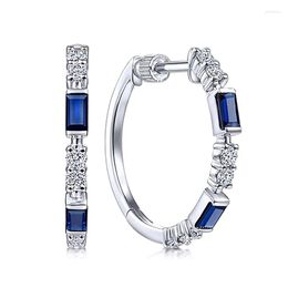 Hoop Earrings 2023 Delicate Small Round Women Blue Crystal Zircon Elegant Lady Accessories Party Birthday Gift Fashion Jewelry
