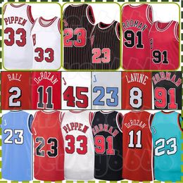 45 23 Michael Basketball Jerseys Retro Dennis Rodman Scottie Pippen Demar DeRozan Mesh 2023-2024 91 33 11 LaVine Derrick Rose Lonzo Ball Chicagos Bull Mens Shirt 1 2