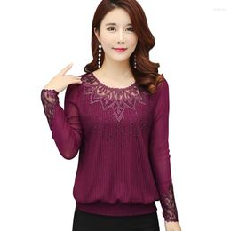 Women's Blouses Women Lace Blouse Shirt 2023 Long Sleeved Knitted Elegant Loose Tops Plus Size Clothing XL- 5XL