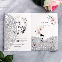 Greeting Cards Rose Gold Sliver Glitter Laser Cut Wedding Invitation Cards for Wedding Bridal Shower Baby Shower Party Supplies 50pcs 230317