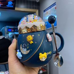 Mugs 450ML Creative Happy Space Solar System Ceramics Coffee Mug DoubleGlass Cartoon Milk Glass Girl Cup Christmas Gift