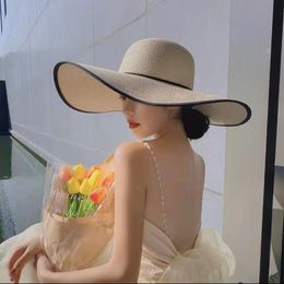 Wide Brim Hats Summer Solid Color Floppy Sun Hat Women Big Beach Travel Foldable Straw Sunscreen UV Protection Panama CapWide